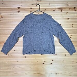H&M Sweater Womens Small Gray Beaded Soft Crop Top Long Sleeve Shirt